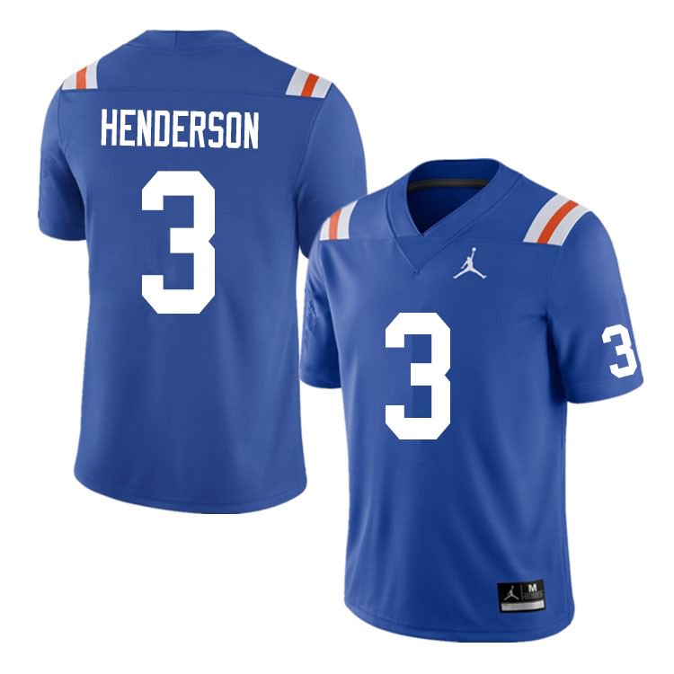 Men's NCAA Florida Gators Xzavier Henderson #3 Stitched Authentic Nike Blue Throwback College Football Jersey SIR5865ER